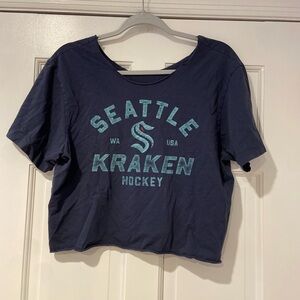 Seattle Kraken Cropped Graphic Tee Altered Cut Collar NHL Navy